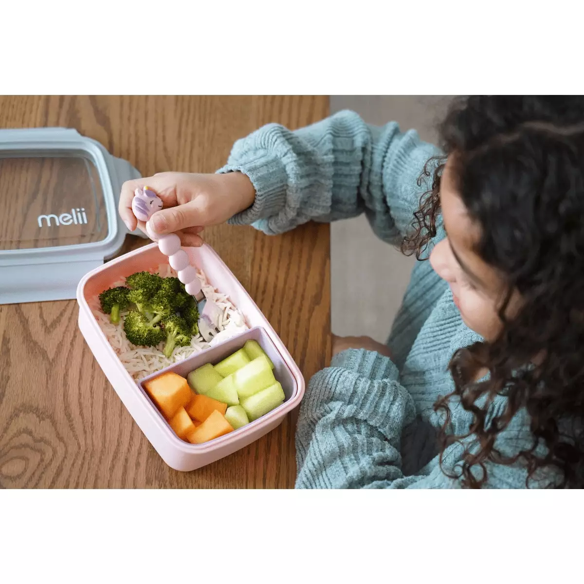 Melii Bento Box with Removable Compartments Pink - Set Kotak Makan Bento dan Alat Makan Premium BPA Free
