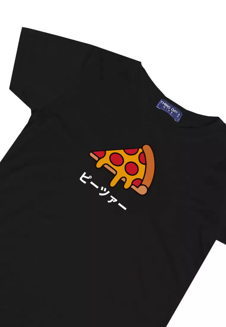 KU042 Kaos Anak Bahan Adem Halus "pizza" hitam