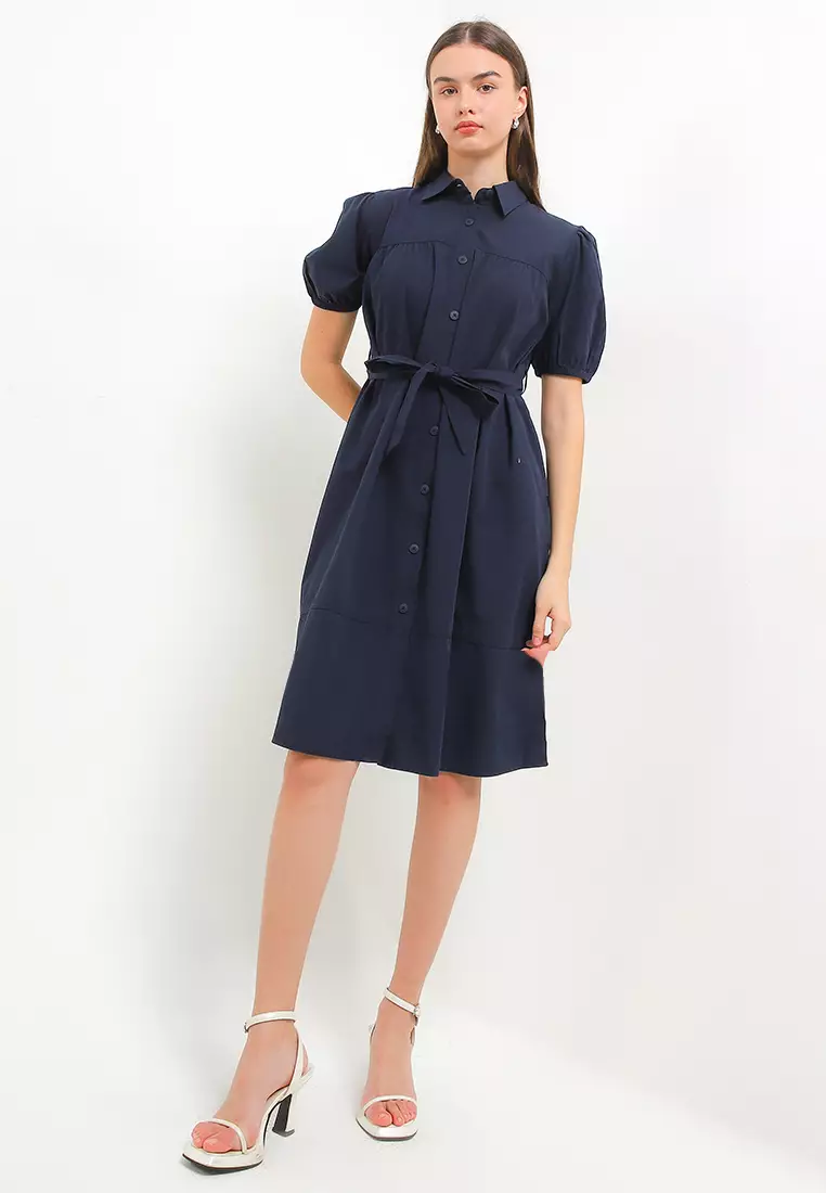 Bestari Denim Shirt Dress With Waist Belt
