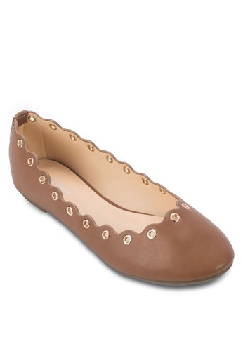 扇貝邊飾金屬孔平zalora時尚購物網的koumi koumi底鞋, 女鞋, 鞋