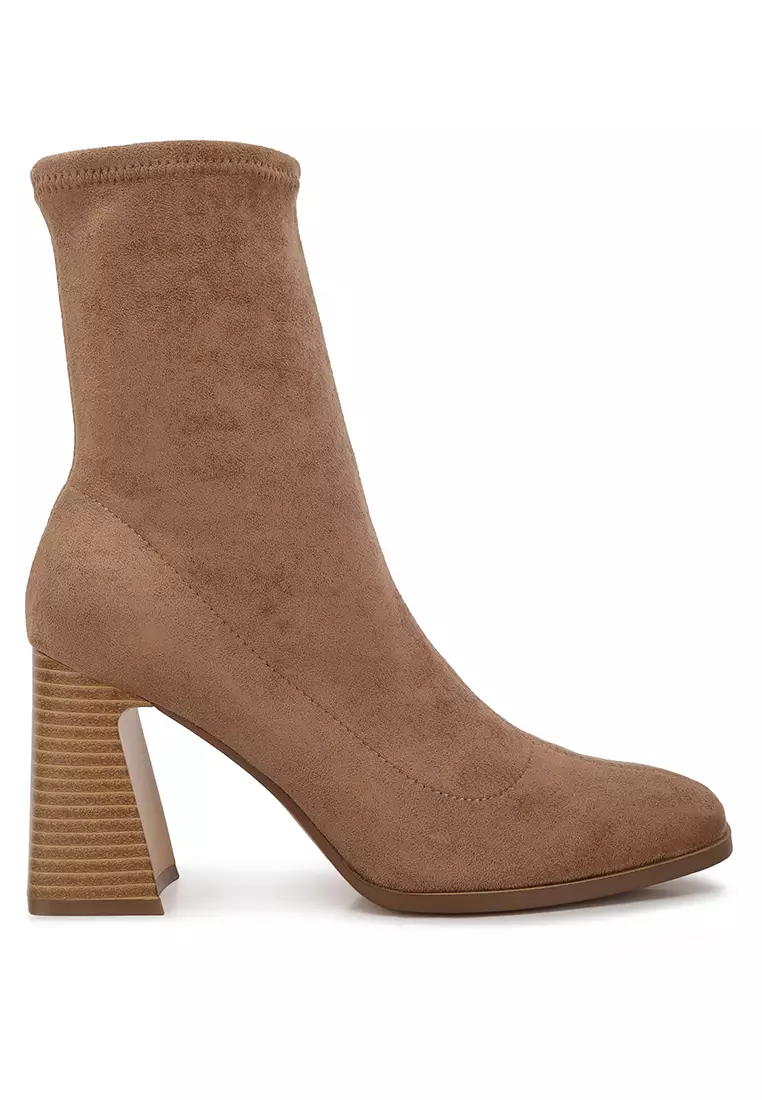 Discount on London Rag  shoes - SKU: Taupe High Ankle Flared Block Heel Boots