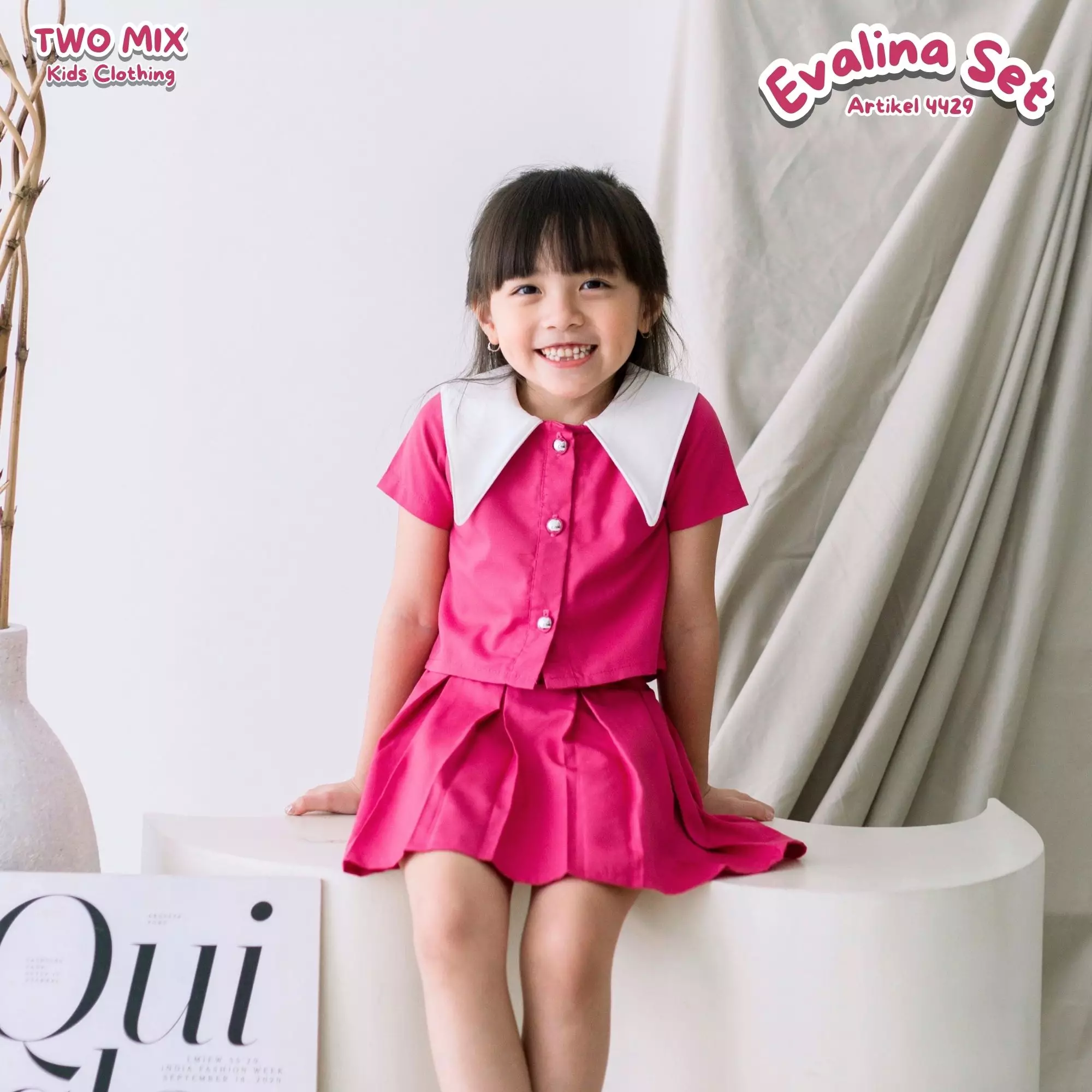 Two Mix - Evalina Setelan Baju Rok Anak Perempuan Lebaran 2025 1-6 Tahun 4429 Rose