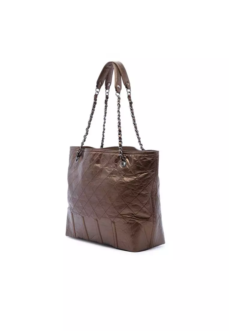 Pre-Loved Chanel Distressed Calfskin Shopping In Moscow Tote