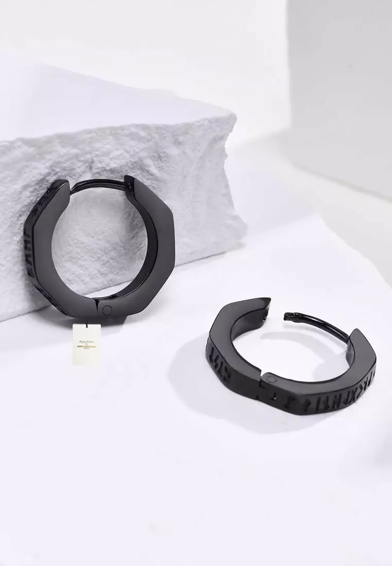 Unisex Stainless Steel Runes Octagon Earrings JW QX-526