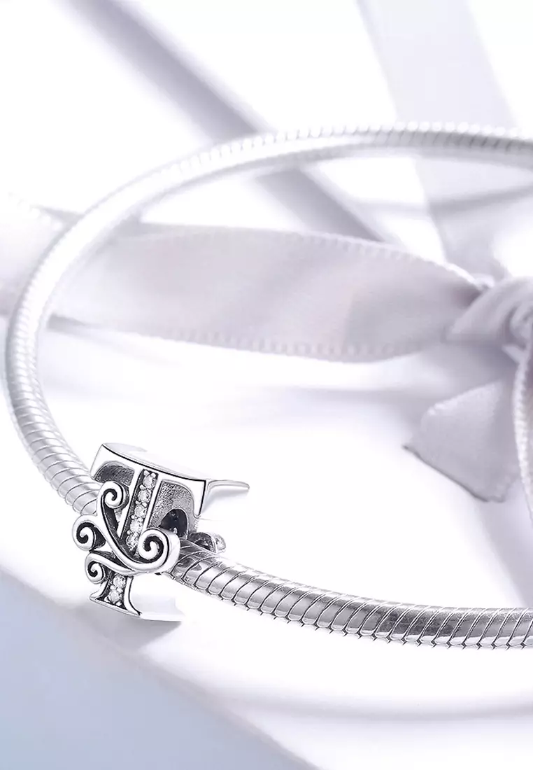 Solid 925 Sterling Silver Vintage Inspired Antique Alphabet Charm T