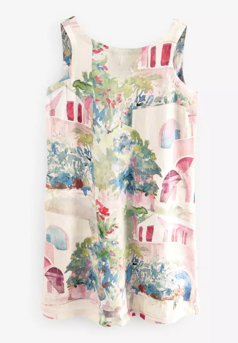 Linen Scoop Back Mini Shift Dress