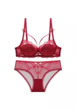 LYCKA LMM0109-Lady Two Piece Sexy Bra and Panty Lingerie Sets (Red