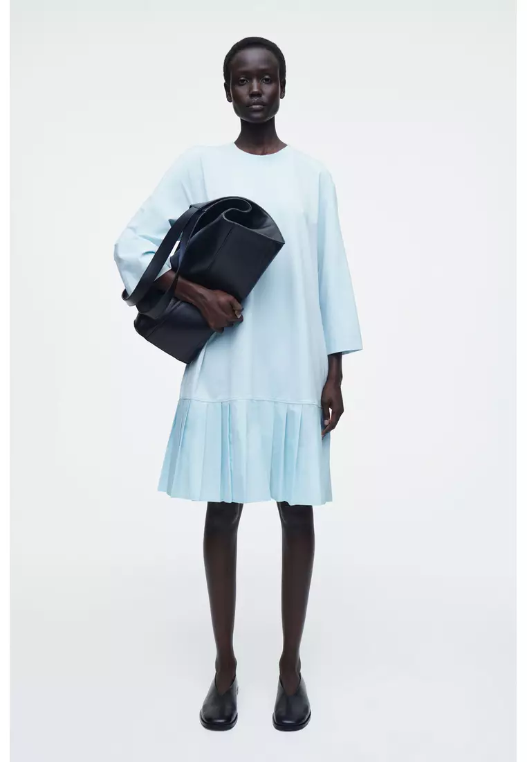 PLEATED DROPPED-WAIST T-SHIRT DRESS