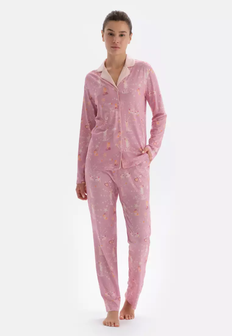 Basic Long Sleeves Silk Pajama Set Lounge Wear Sleepwear