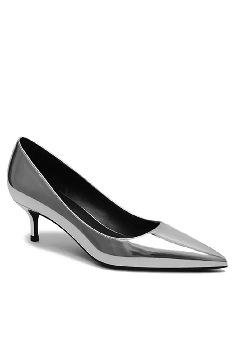 5CM Metallic Faux Leather Pointed Mid Heel Shoes HZL150