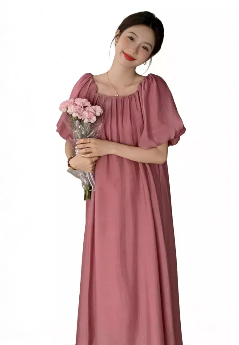 Off-Shoulder Puff Sleeve Maxi Dress CA26031918RD
