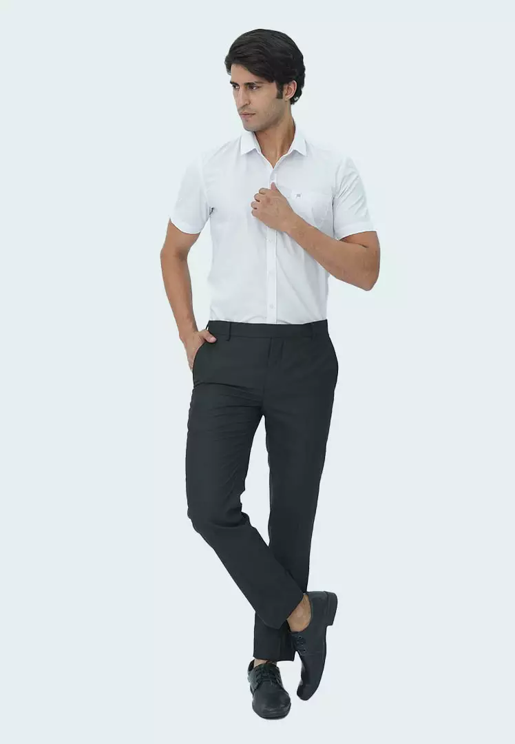 Johnwin - Celana Panjang Formal Pria - Celana Bahan Polyester - Double Back Pocket - Slim Fit - Hitam - F.1025.010.110.C