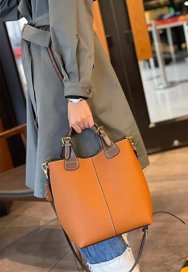 Women's Classic Cowhide Leather 2-Ways Crossbody Bags Hand Bags