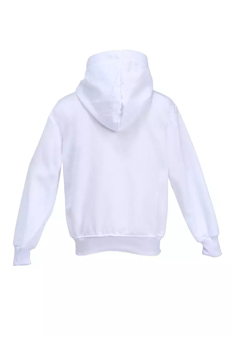 Finlay Sweater Hoodie Anak Unisex Motif Hello Kids Outerwear Material Fleece ORIGINAL - White