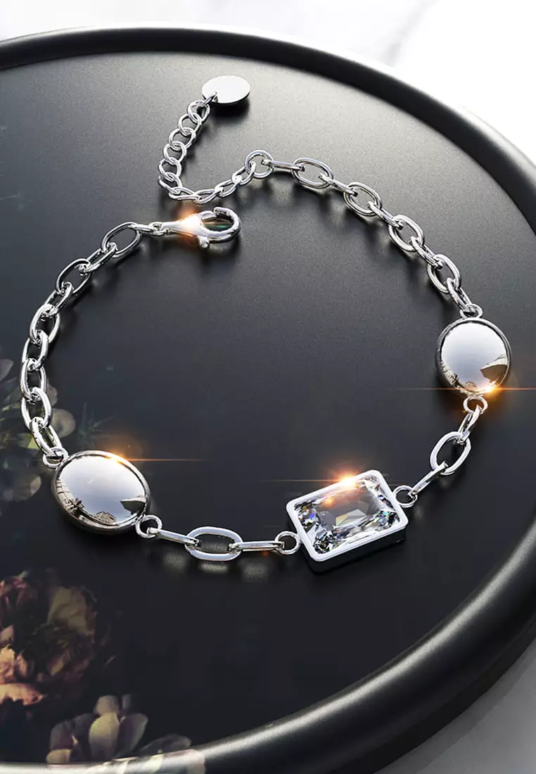 Oval Square Zirconia Bling Bracelet in White Gold