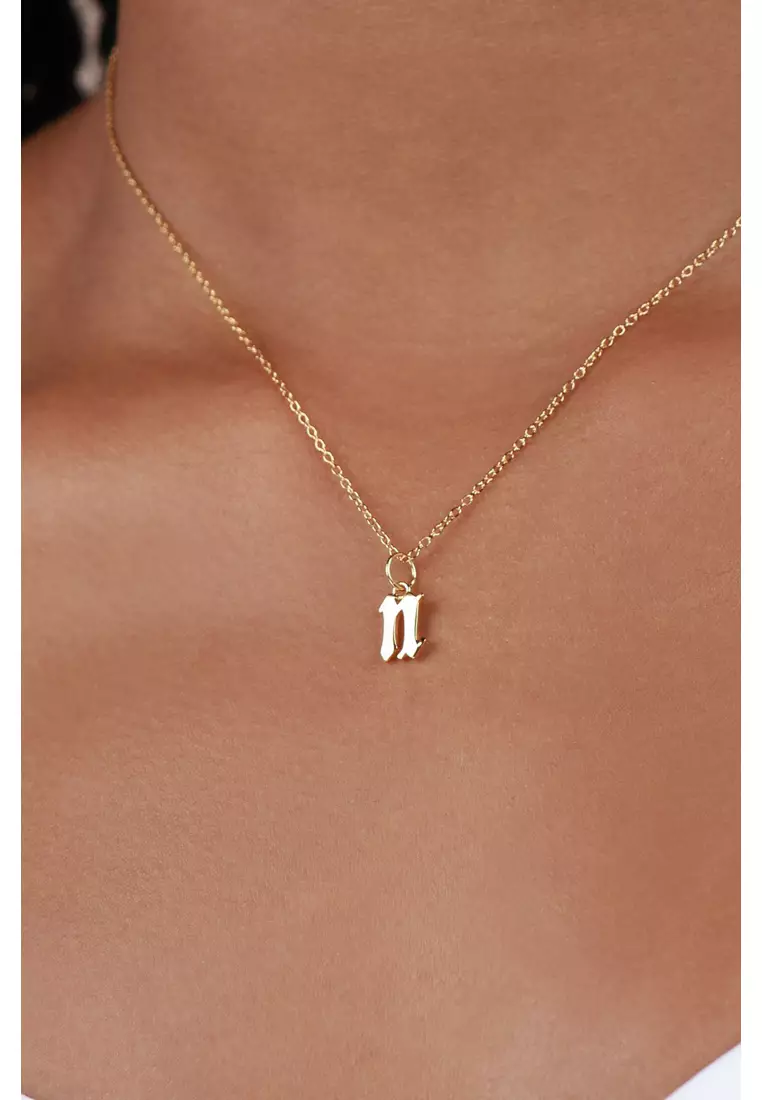  Vermeil Gothic Initial Necklace - N