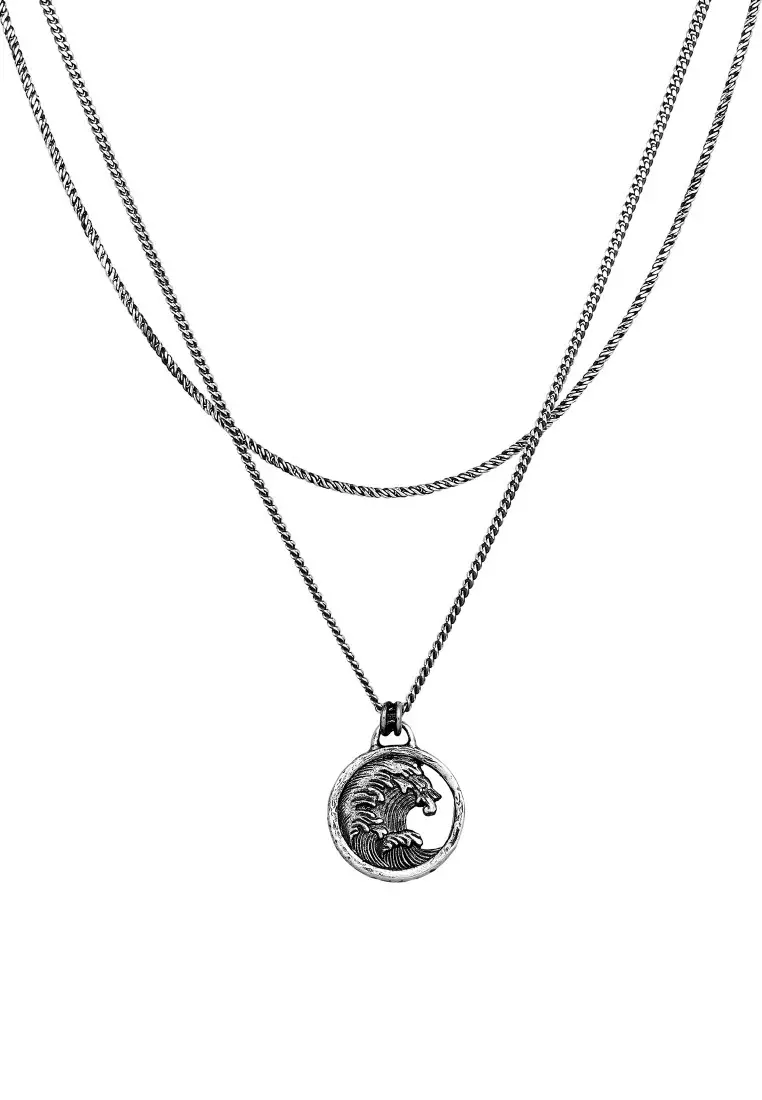 EXCLUSIVE Kalung Perhiasan Perak 925 Pria Layer Coin Tide