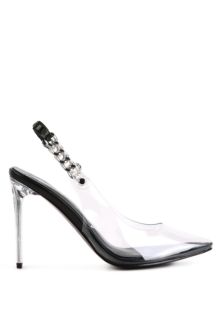 Black Heeled Clear Chain Slingback Sandal