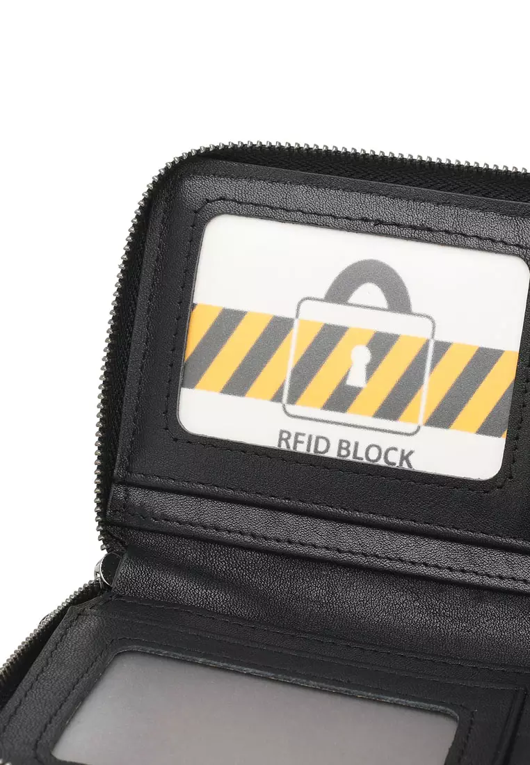 Men's Genuine Leather Zipper Long Wallet - Black