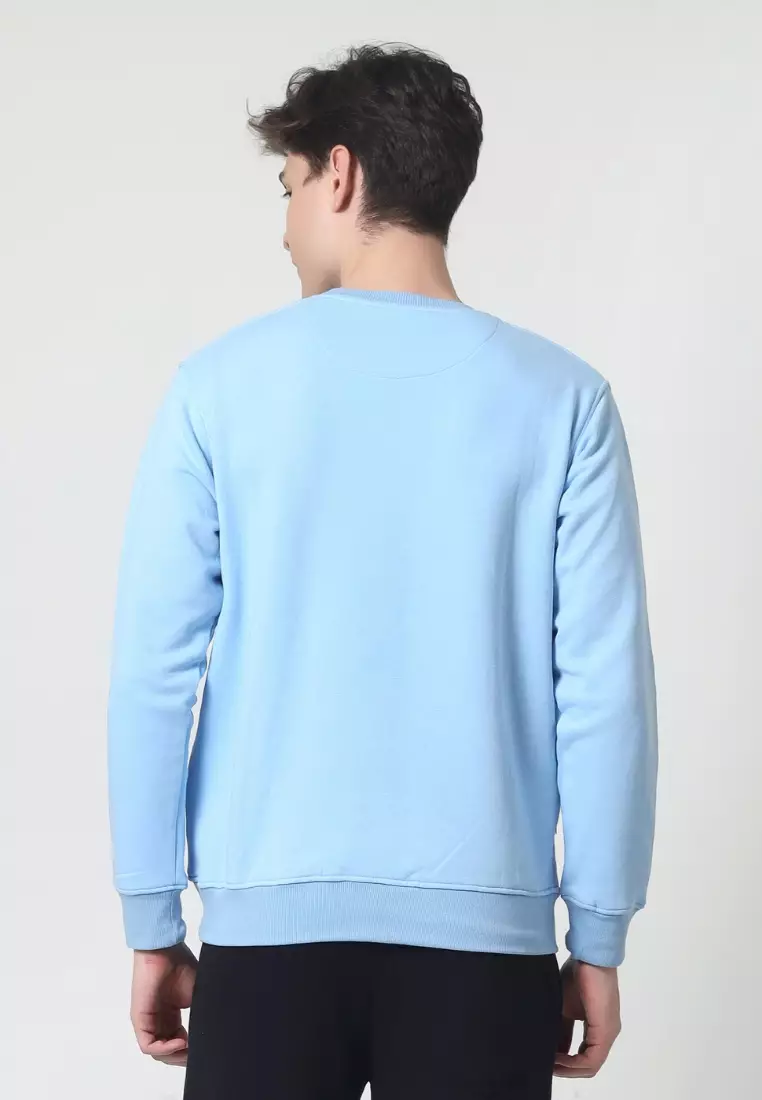 Cotton Well Coofy Crewneck Sweatshirt with Hidden Pocket Baby Blue | Sweater Polos Kantong Tersembunyi Biru Muda
