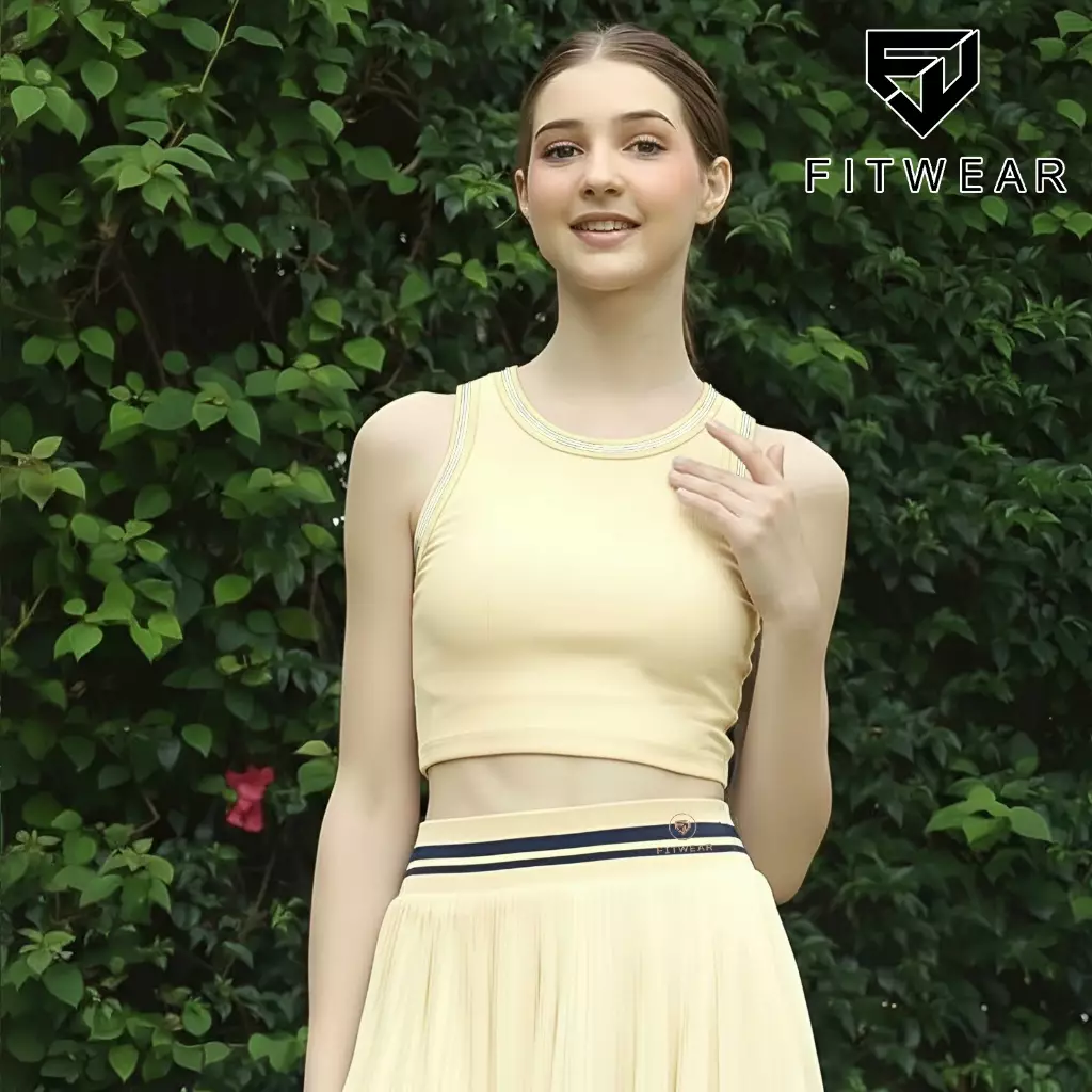 Fitwear Tanktop Olahraga Padel Wanita MONICA RIB CROP TANKTOP - BUTTER YELLOW