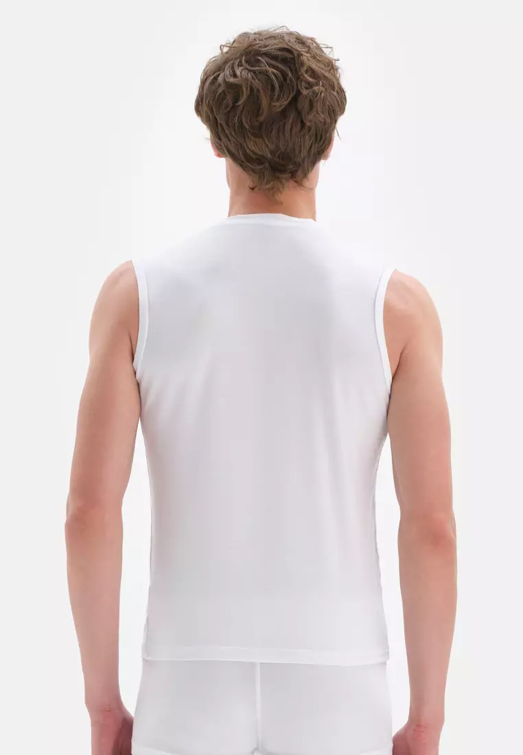 White Basic Undershirt, V-Neck, Slim Fit, Sleeveless Underwear for Men