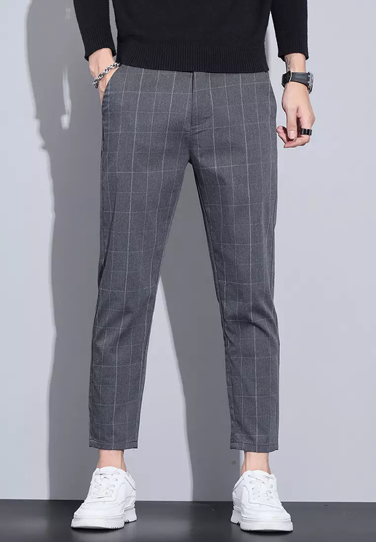 Man's Checked Slim Ankle Suit Pants