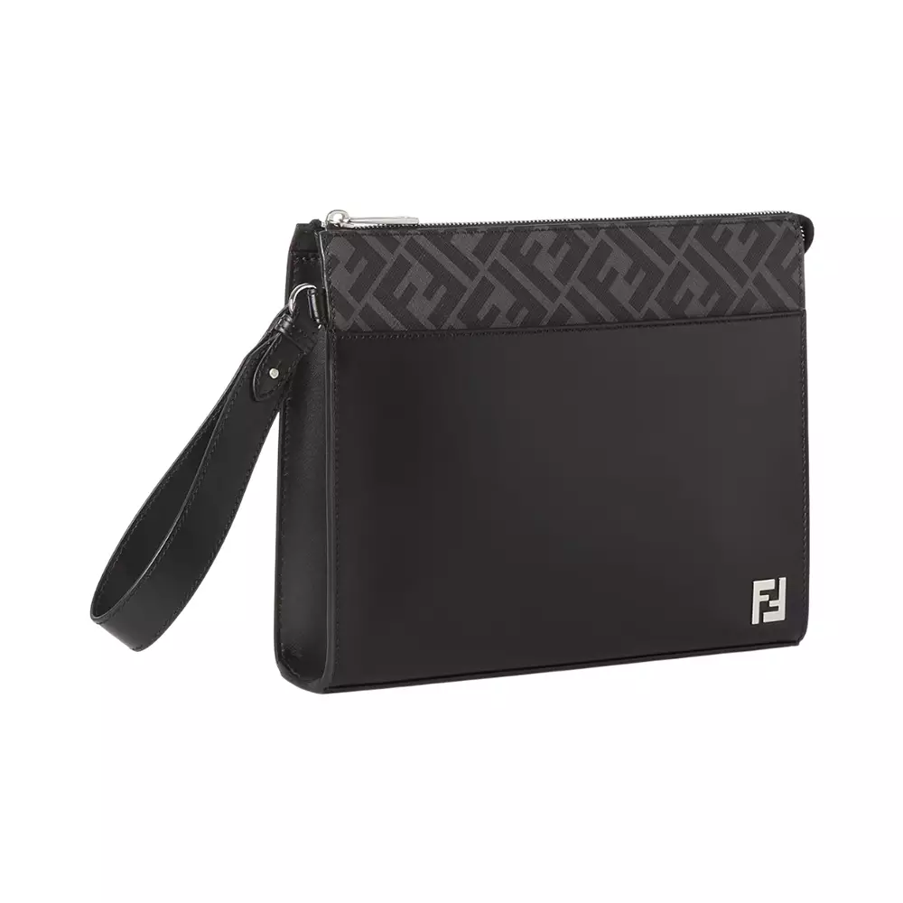 FF Squared Leather and Canvas Clutch Black