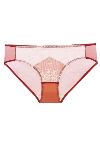 QuestChic brown and red and orange and multi and beige Elise Sheer Soft Embroidery Brief 85A35US60268D8GS_1
