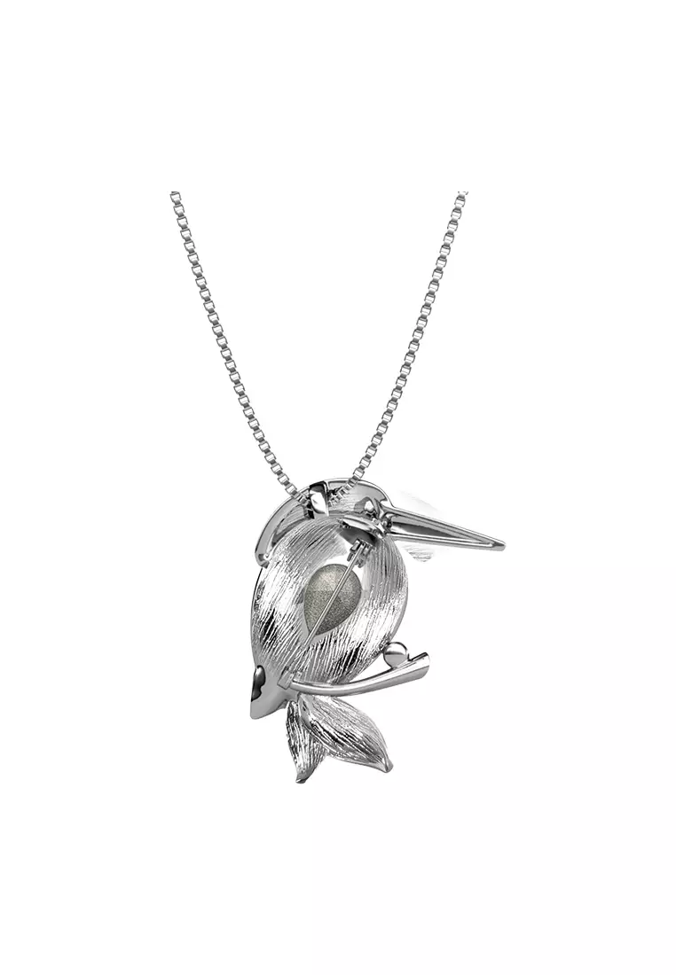 2 ways Pendant & Brooch Bird Feathered Friend WG - Kalung & Bros Crystal Premium Luvea Collection