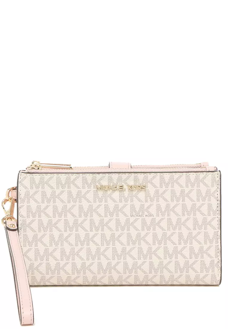 Michael Kors Jet Set Large Continental Wallet Wristlet MK Vanilla Pink Blush