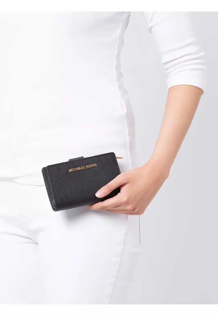 Jet Set Travel Medium Bifold Zip Coin Wallet - Black