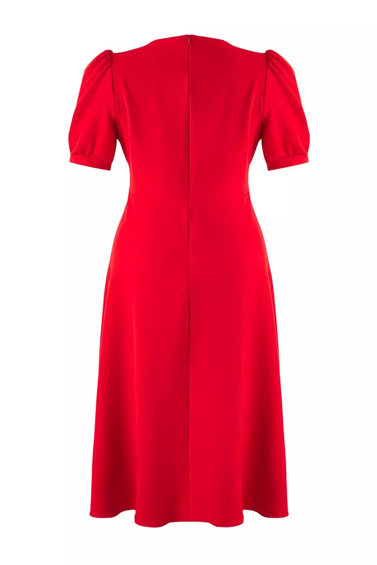 Red V-Neck Midi Finike Woven Plus Size Dress