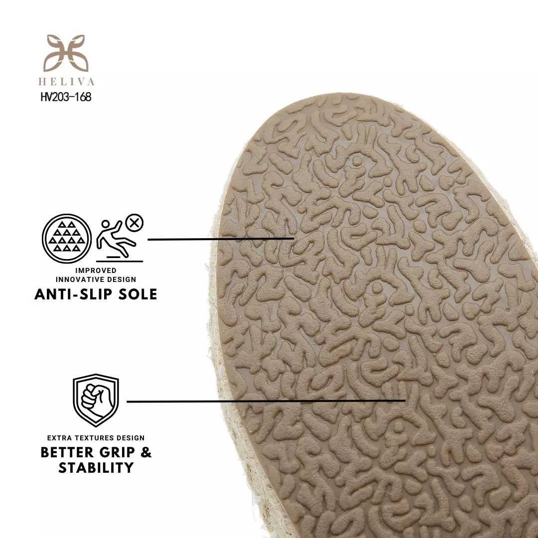 HELIVA MILEN Sneakers Casual Wanita Sol Anyaman Espadrille dan Dekorasi Gold Chain HV203-186