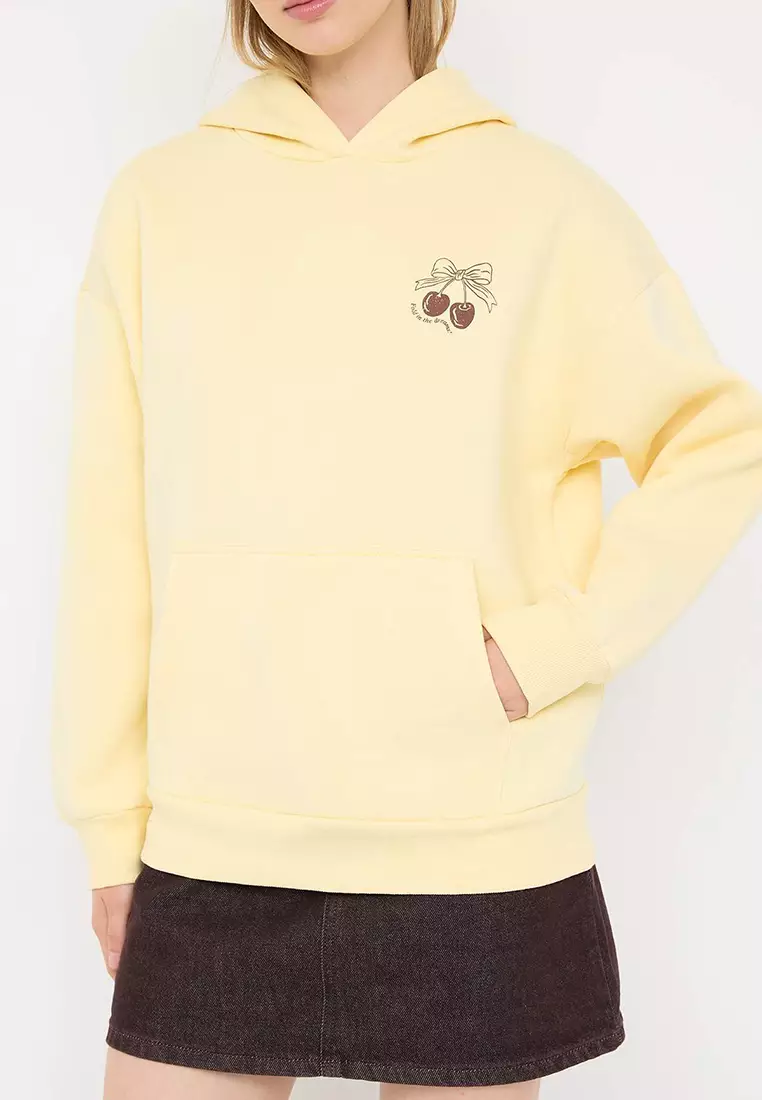 Printed Oversized Thick Inside Polar Fleece Sweatshirt