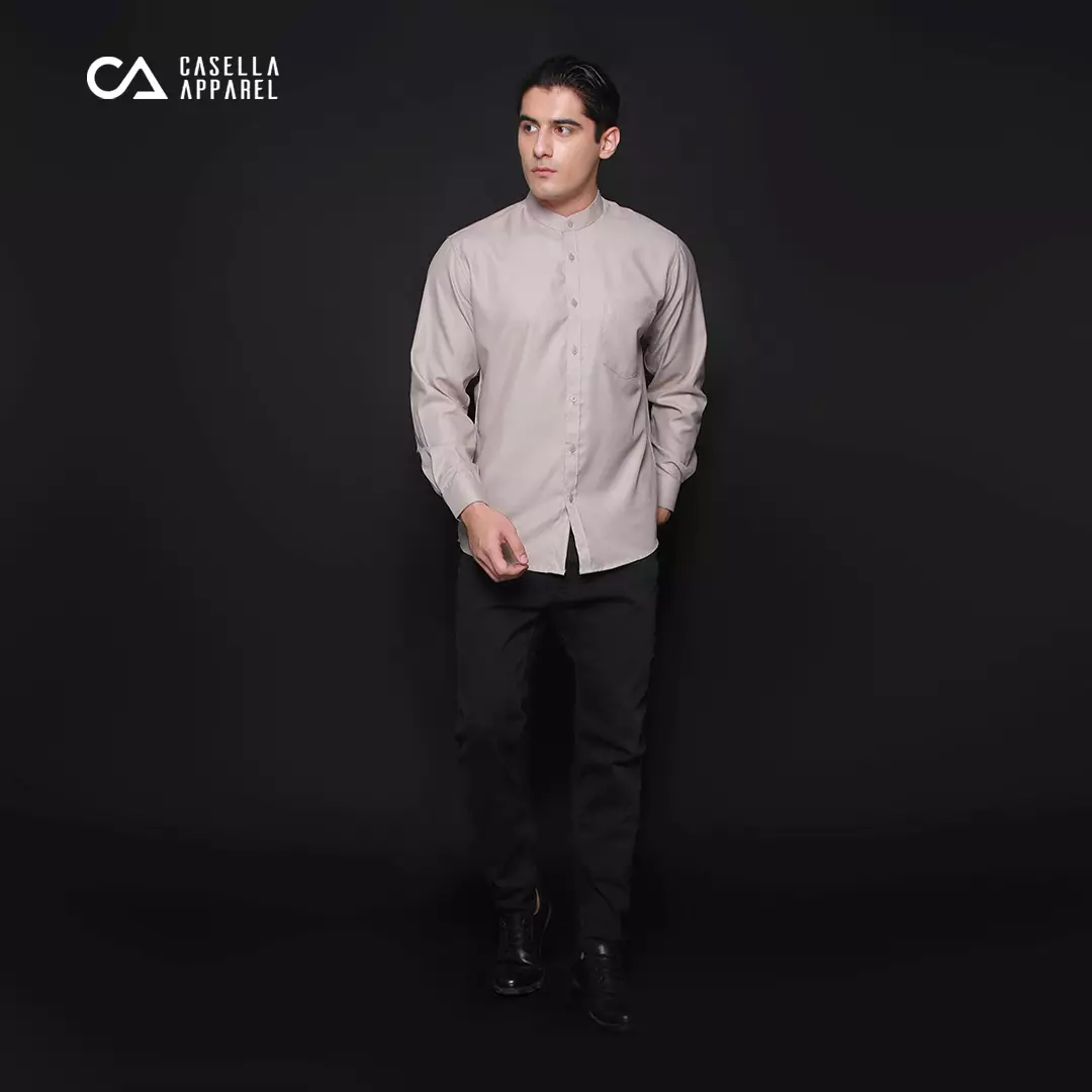 Simple Perfect Kemeja Pria Lengan Panjang Kerah Shanghai Polos Basic 7721 Khaki