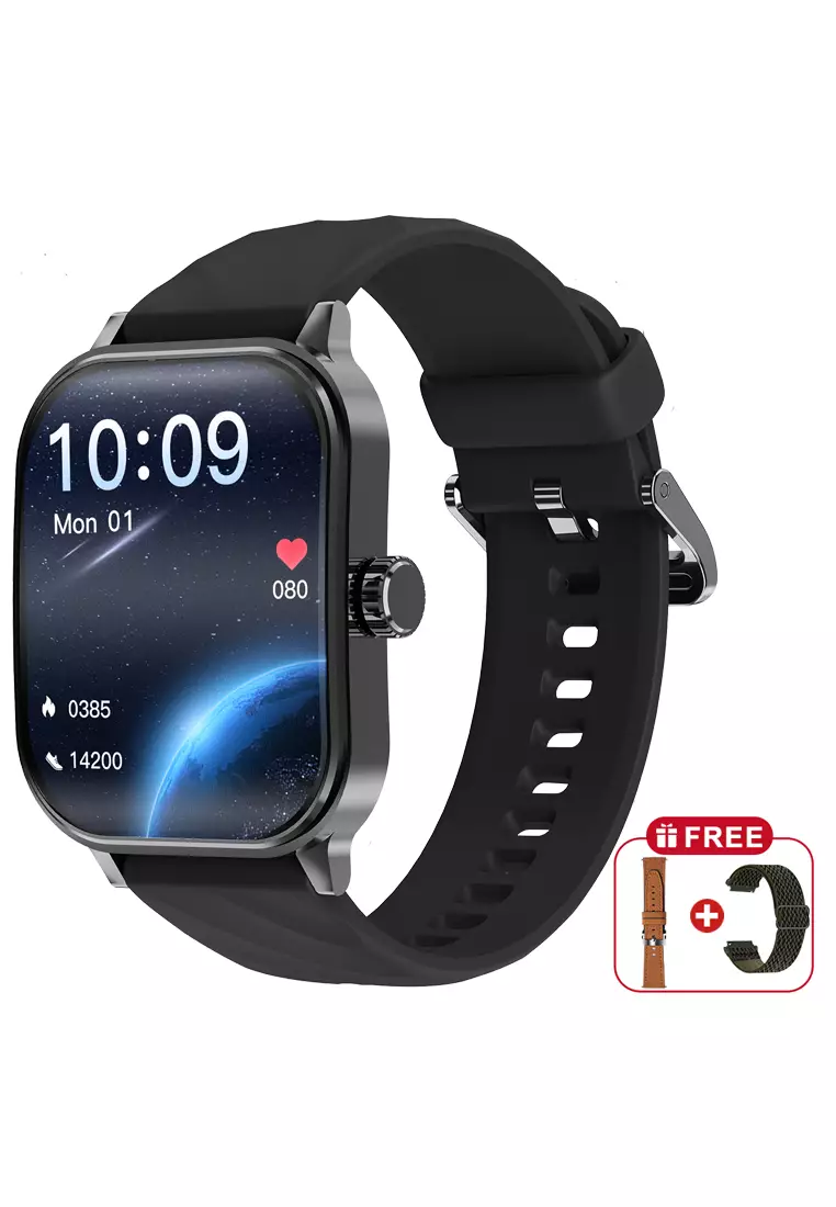Smart Watch U9 2.1 inch 3D Flexible Surface Bluetooth Calling Temperature Measurement Jam Pintar Black dengan gelang gratis