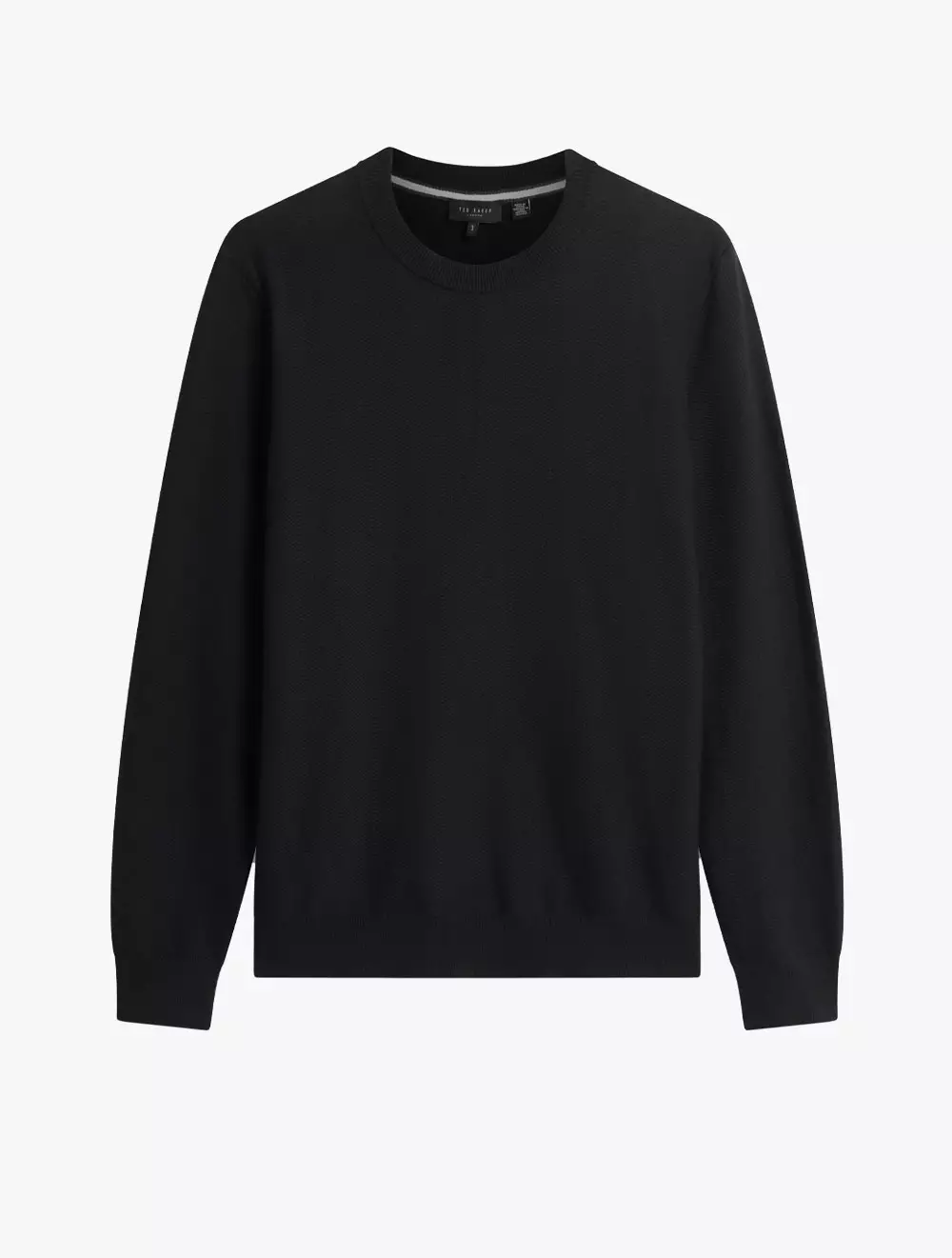 JAMALS Long Sleeve Herringbone Stitch Crew Neck Sweater BLACK Black