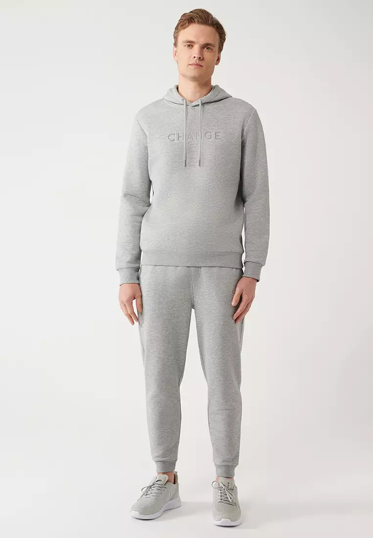 Men's Gray Hooded 3 Thread Raised Printed Sweatshirt A32Y1240