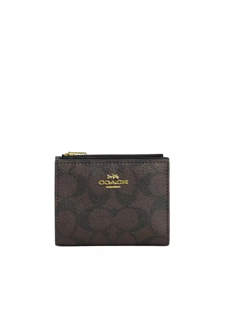 Buy Coach Coach Bifold Wallet Signature Canvas In Brown Black CM852