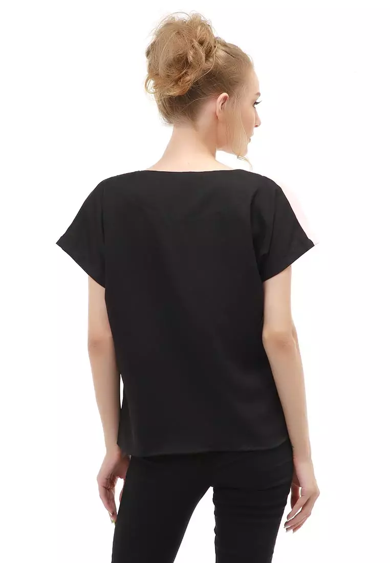 Cheva Blouse Atasan Wanita Kasual Model Asimetris Kombinasi 2 Warna Material Moscrepe ORIGINAL - Peach