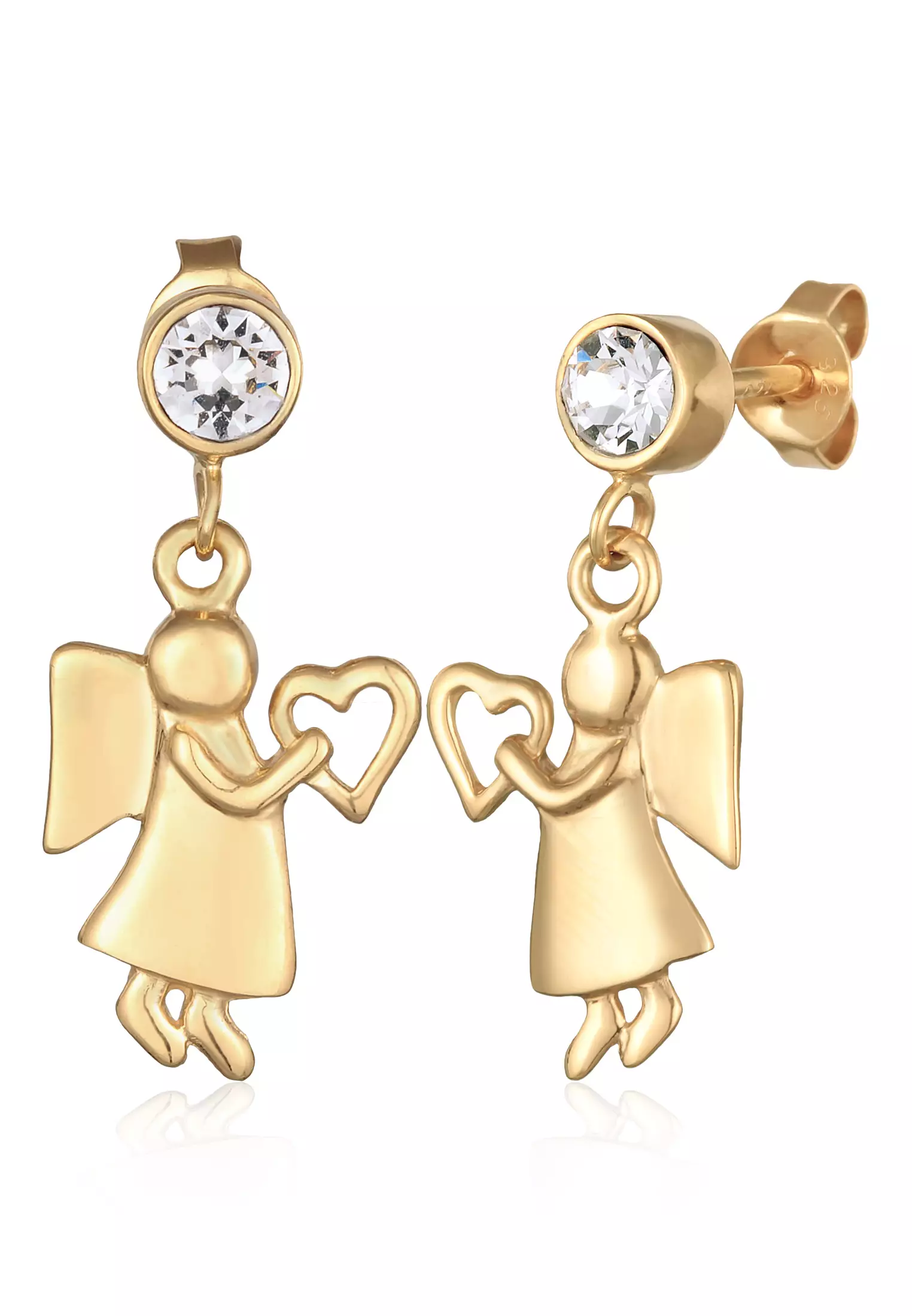 Earrings Ear Dangles Angel Heart Crystals Gold Plated