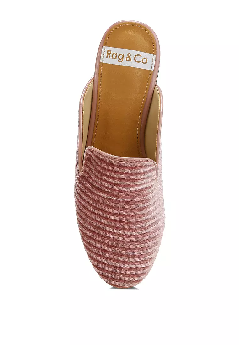 Velvet Textured Slip On Mules in Pink
