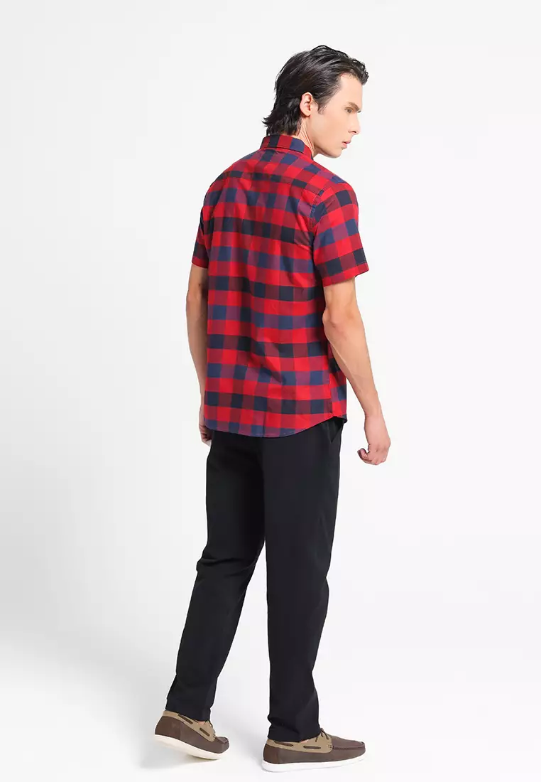 MANZONE - Kemeja Oxford Lengan Pendek Pria Raka 2 Slim Fit - Red