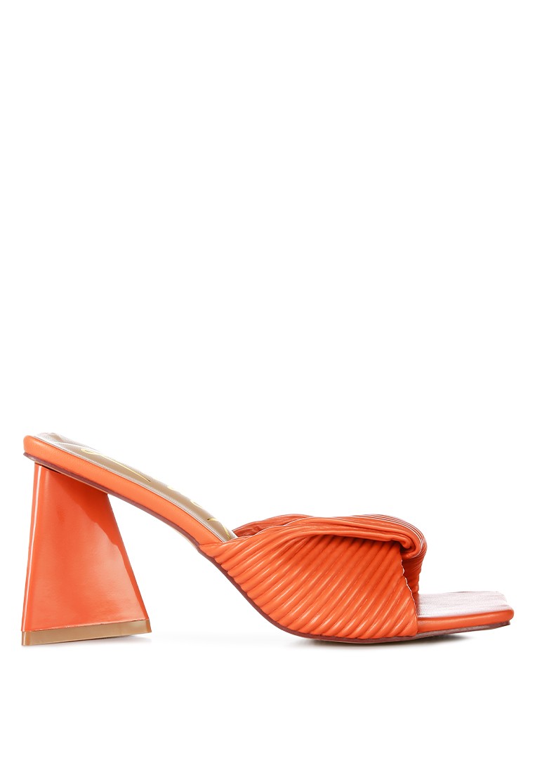 Orange Twist Strap Block Sandals