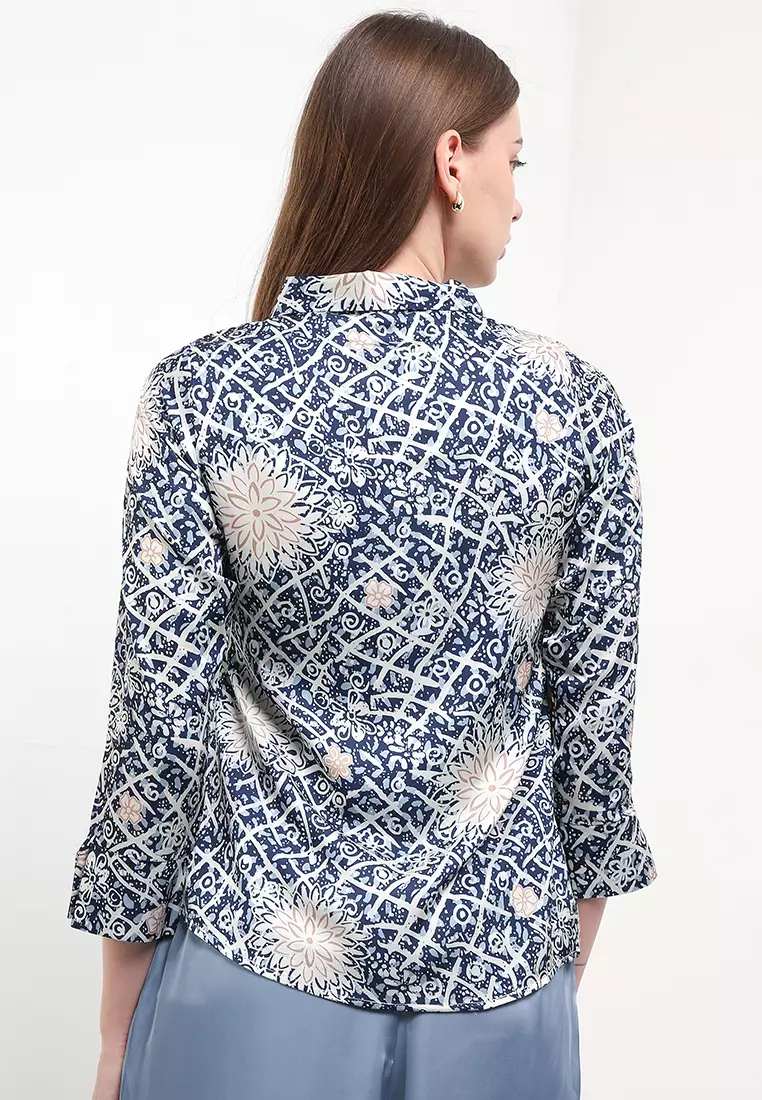 Atasan Blouse Wanita Spesial Seruni Merona Collection Felora Premium Stretch Silk Blue