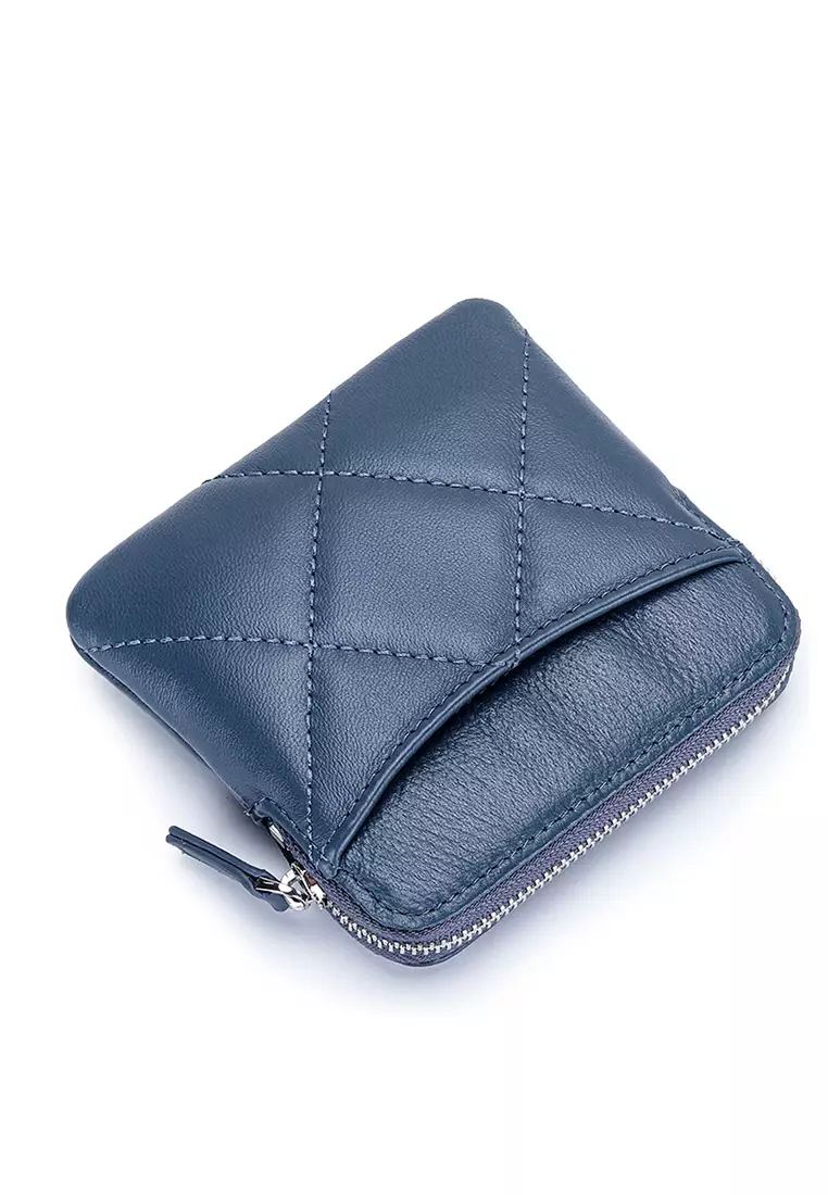 Quilted Sheepskin Card Holder Zip Purse