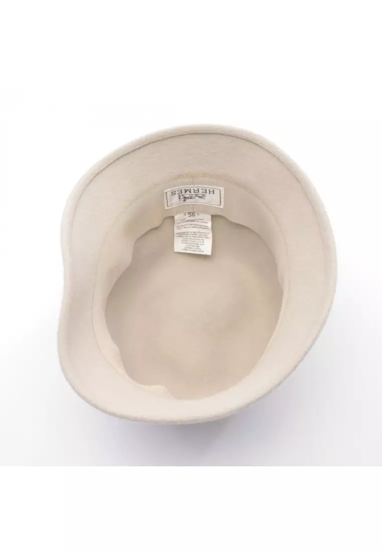 Pre-Loved Hermès hat Rabbit Felt leather off white Gray brown