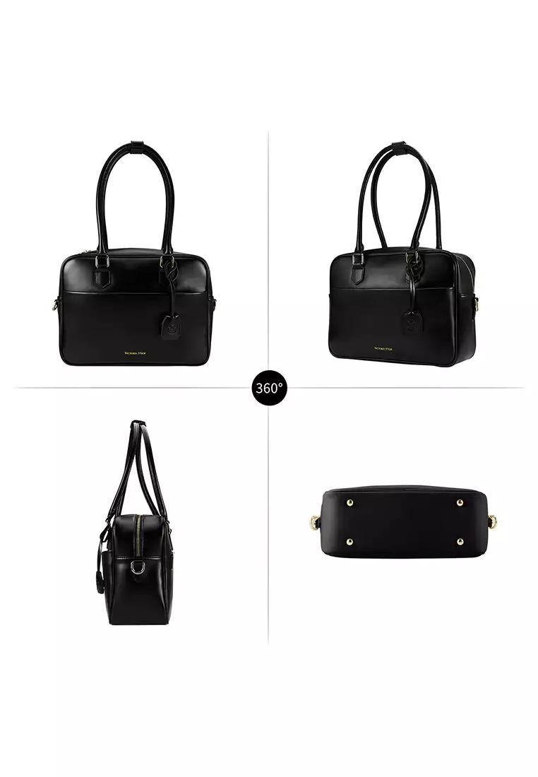 Margaret M Women's Black Top Handle Handbag: 2-in-1 Microfiber Leather Travel Business Bag (Tablet compatible std. size 10")