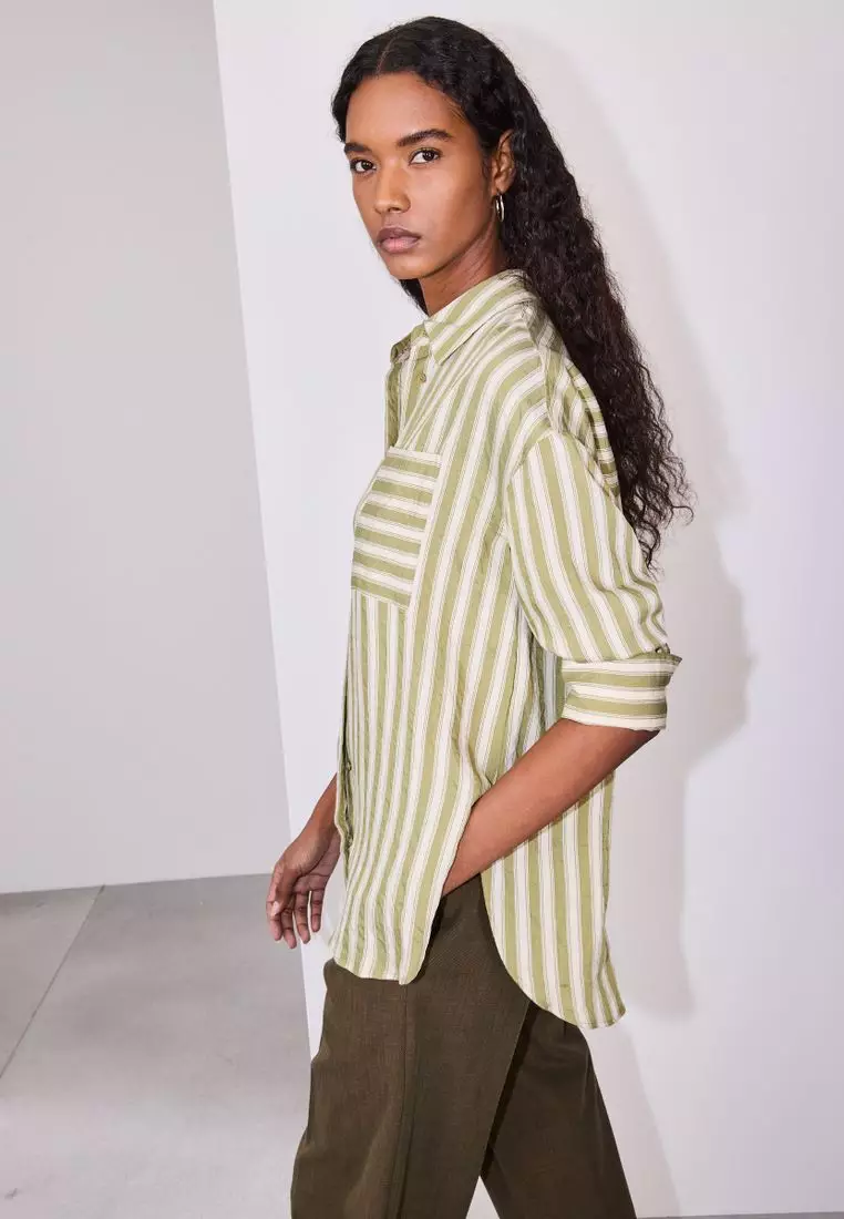 Jacquard Stripe Oversized Long Sleeve Shirt